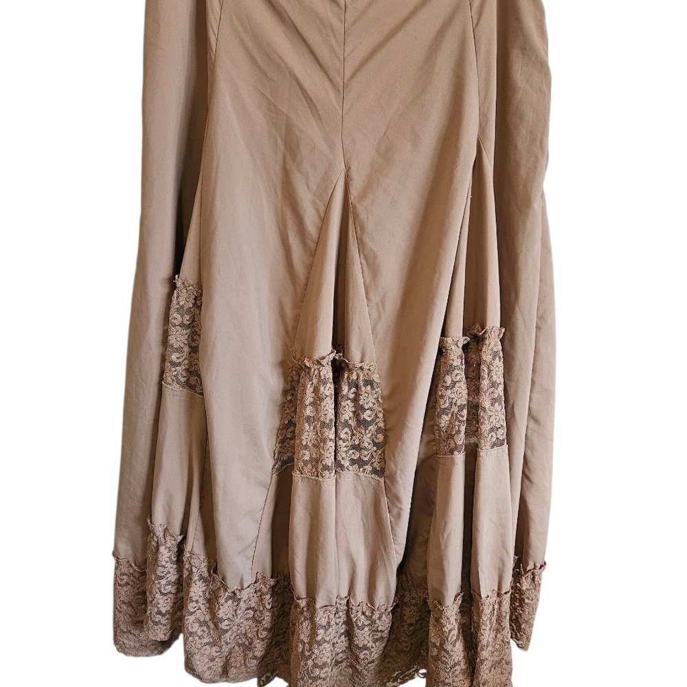 Alabay Collection Elegant Tan Lace-Trimmed Skirt Made In Turkey Size 44 - Picture 8 of 9